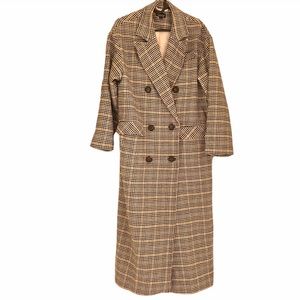 Topshop Yellow and Black Long Plaid Coat Size 6